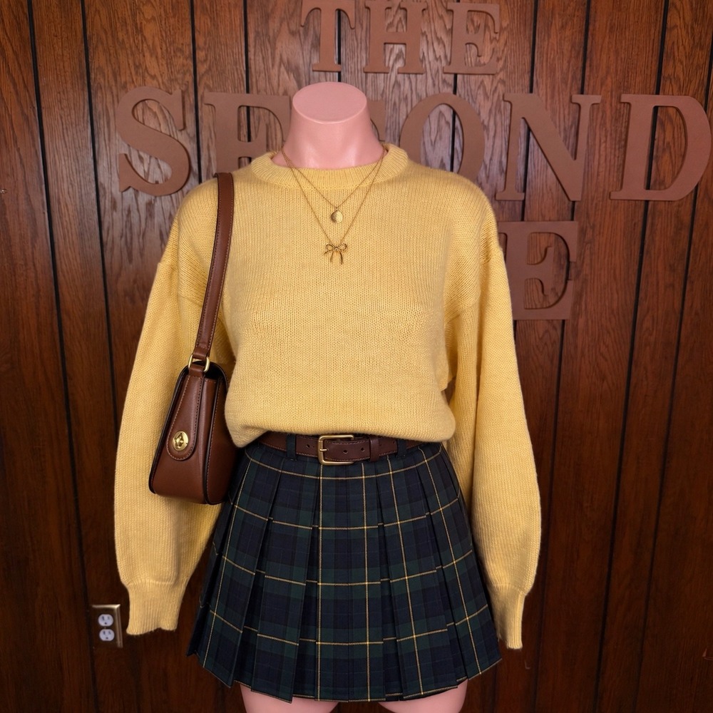Vintage Butter Yellow Knit Sweater Alicia Women M Crewneck Preppy Coastal Cozy